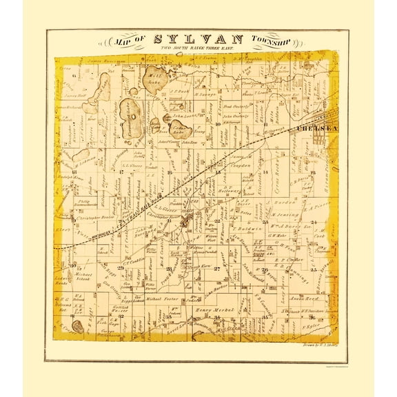 Historic County Map - Sylvan County Michigan - Everts 1874 - 23 x 25.96 - Vintage Wall Art