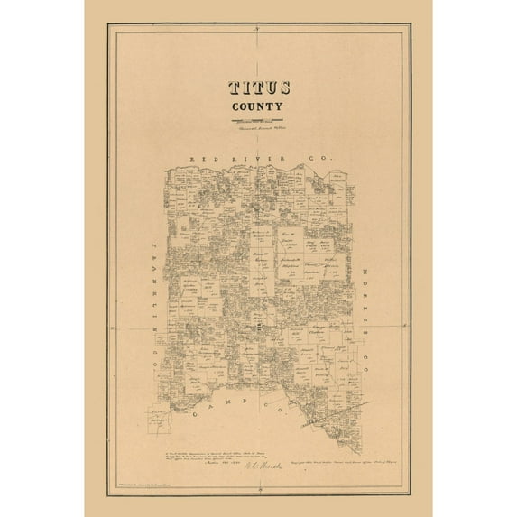 Historic County Map - Titus County Texas - Walsh 1880 - 23 x 34.12 - Vintage Wall Art
