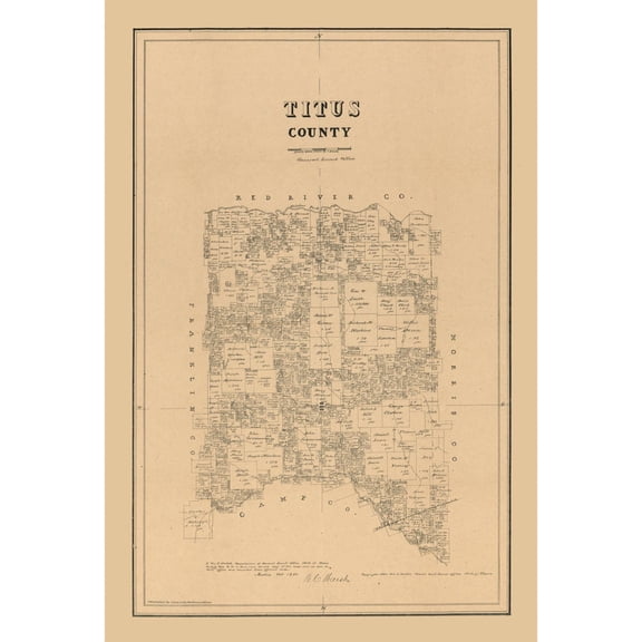 Historic County Map - Titus County Texas - Walsh 1880 - 23 x 34.12 - Vintage Wall Art