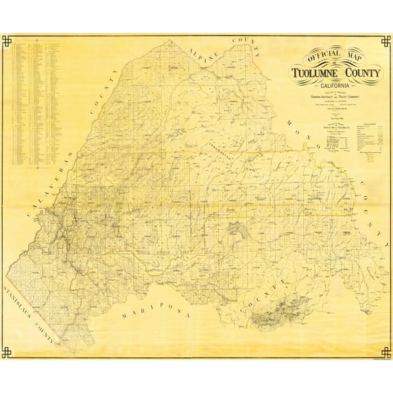 Historic County Map - Tuolumne County California - Segerstrom 1907 - Vintage Wall Art