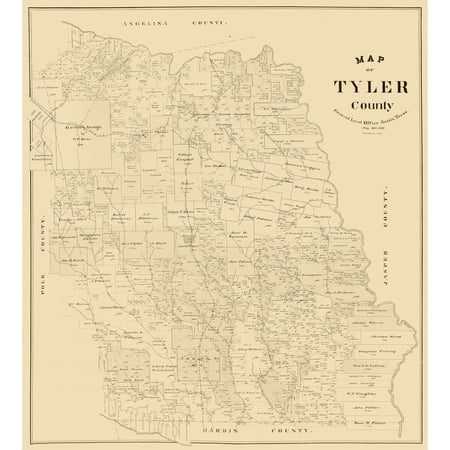 Historic County Map - Tyler County Texas - General Land Office 1898 - Vintage Wall Art