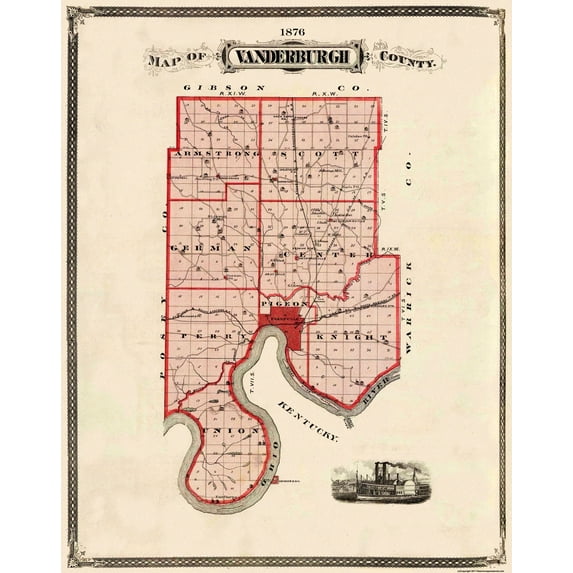 Historic County Map - Vanderburgh County Indiana - Andreas 1876 - Vintage Wall Art