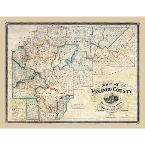 Historic County Map - Venango County Pennsylvania - Irwin 1857 - Vintage Wall Art