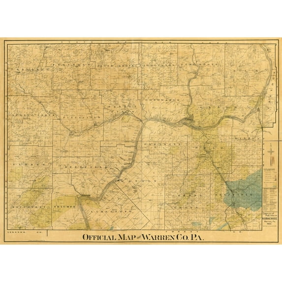 Historic County Map - Warren County Pennsylvania - Brakenridge 1900 - Vintage Wall Art