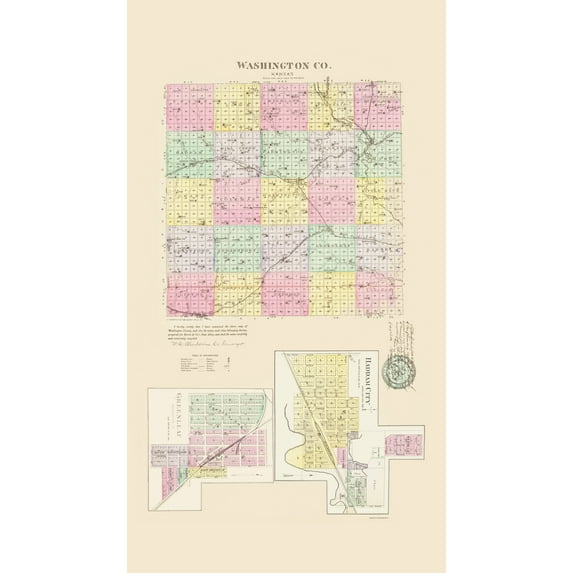 Historic County Map - Washington County Kansas - Everts 1887 - Vintage Wall Art