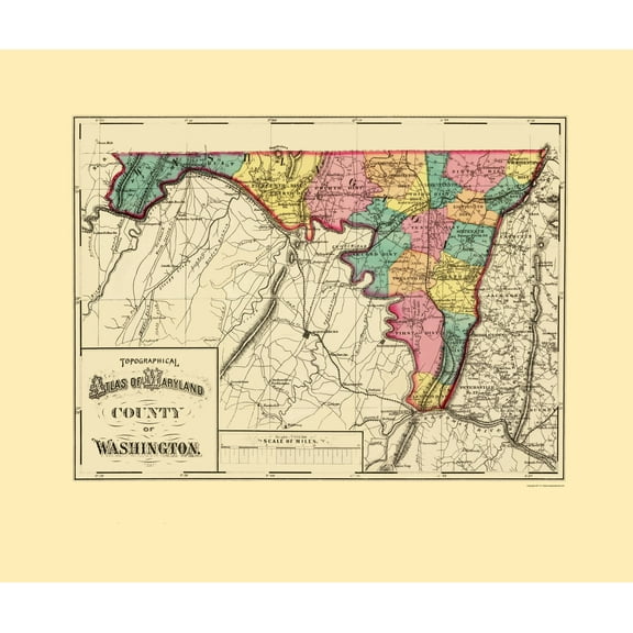 Historic County Map - Washington County Maryland - Martenet 1873 - 23 x 27.28 - Vintage Wall Art