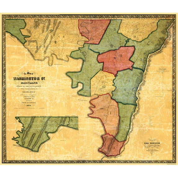 Historic County Map - Washington County Maryland - Mckee 1859 - Vintage Wall Art