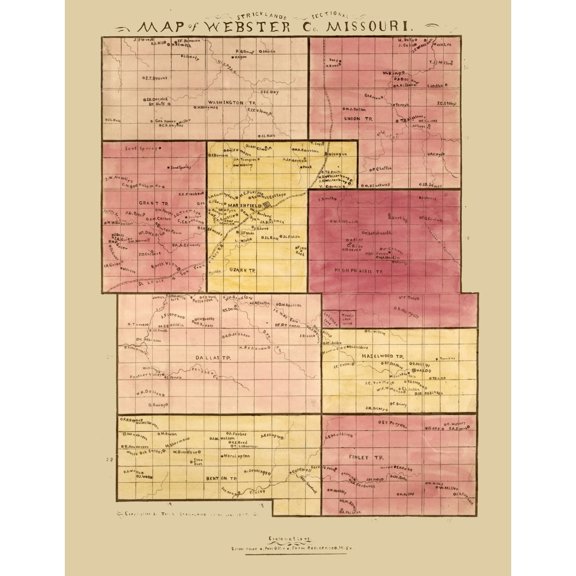 Historic County Map - Webster County Missouri - Strickland 1877 - Vintage Wall Art