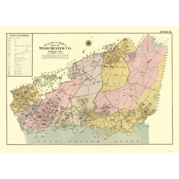 Historic County Map - Westchester County New York - Beers 1905 - 23 x 32.54 - Vintage Wall Art