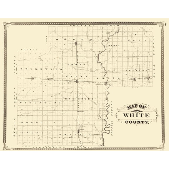 Historic County Map - White County Indiana - Baskin 1876 - 23 x 29.28 - Vintage Wall Art
