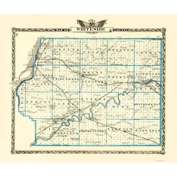 Historic County Map - Whiteside County Illinois - Warner 1870 - 23 x 27.43 - Vintage Wall Art