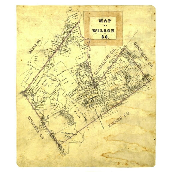 Historic County Map - Wilson County Texas - 1840 - Vintage Wall Art