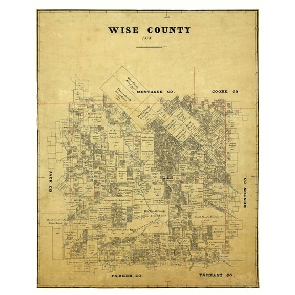 Historic County Map - Wise County Texas - General Land Office 1878 - 23 x 28.89 - Vintage Wall Art