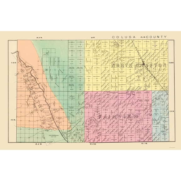 Historic County Map - Yolo Northwest County California - De Pue 1879 - 23 x 34.99 - Vintage Wall Art