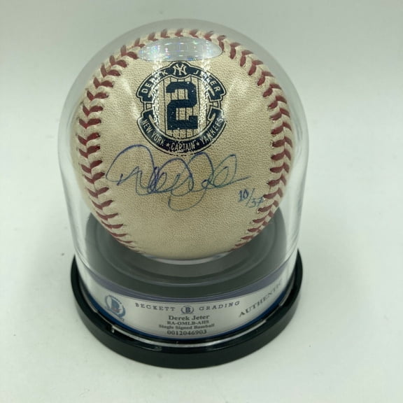 Historic Derek Jeter Signed Derek Jeter Day Game Used Baseball Beckett  Steiner