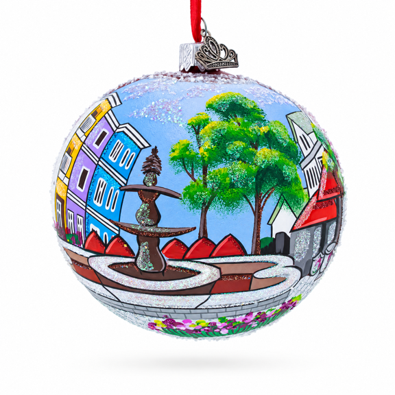 Historic Federal Hill, Providence, Rhode Island Glass Christmas Ornament