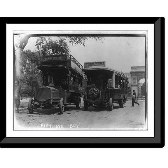 Historic Framed Print, [2 motor buses near Washington Square in New York City], 17-7/8" x 21-7/8"