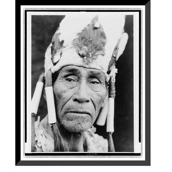 Historic Framed Print, A Klamath head-dress, 17-7/8" x 21-7/8"
