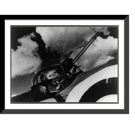 Historic Framed Print, A bomber's gunner in his turret, 17-7/8" x 21-7/8"