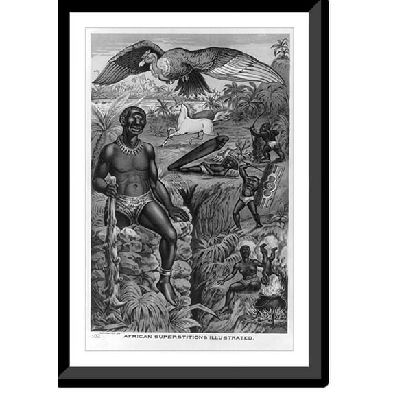 Historic Framed Print, African superstitions illustrated, 17-7/8" x 21-7/8"