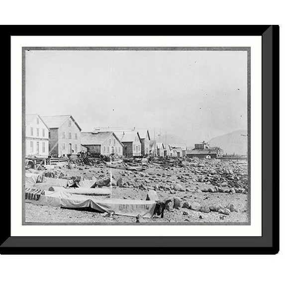 Historic Framed Print, Alaska - Sitka - Indian Ranch (view along rocky beach), 17-7/8" x 21-7/8"