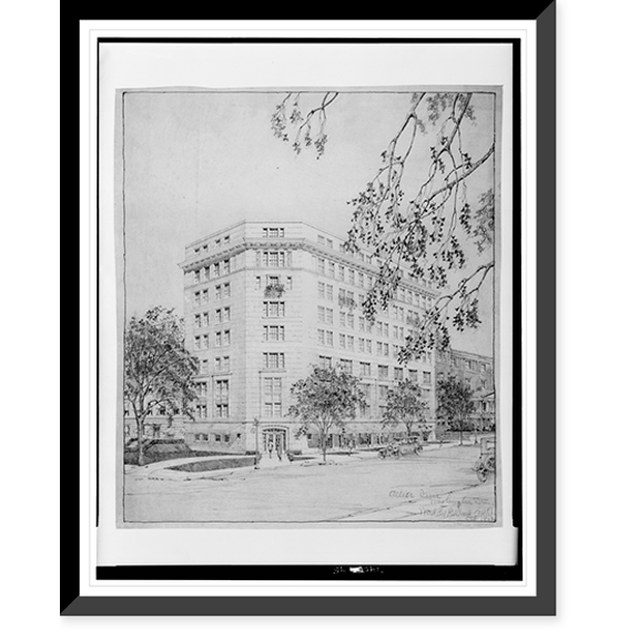 Historic Framed Print, Architectural drawing for a hotel (Allies Inn"), Washington, D.C. Perspective rendering", 17-7/8" x 21-7/8"