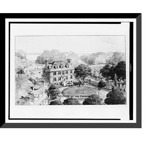Historic Framed Print, Architectural drawing for a house (Belvoir on the Potomack"). Bird's eye perspective rendering", 17-7/8" x 21-7/8"