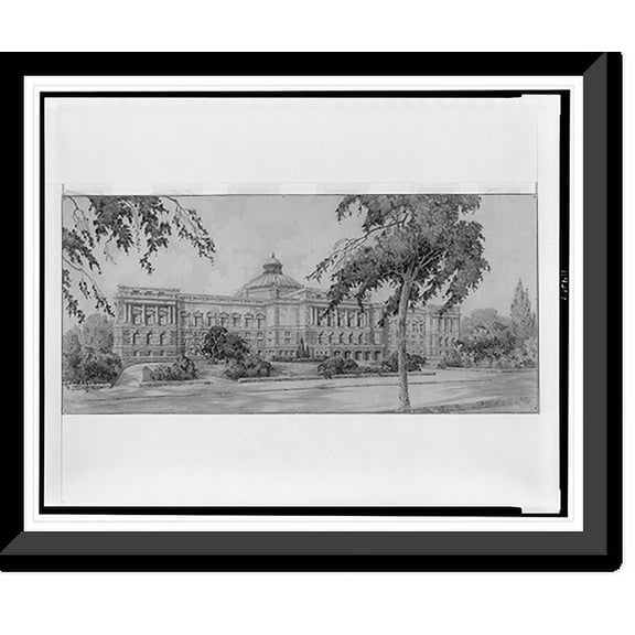 Historic Framed Print, Architectural drawing for alterations to the Library of Congress, Washington, D.C. Perspective rendering, 17-7/8" x 21-7/8"