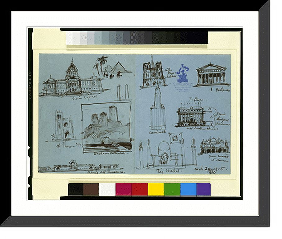 Historic Framed Print, Architectural drawings showing buildings ...
