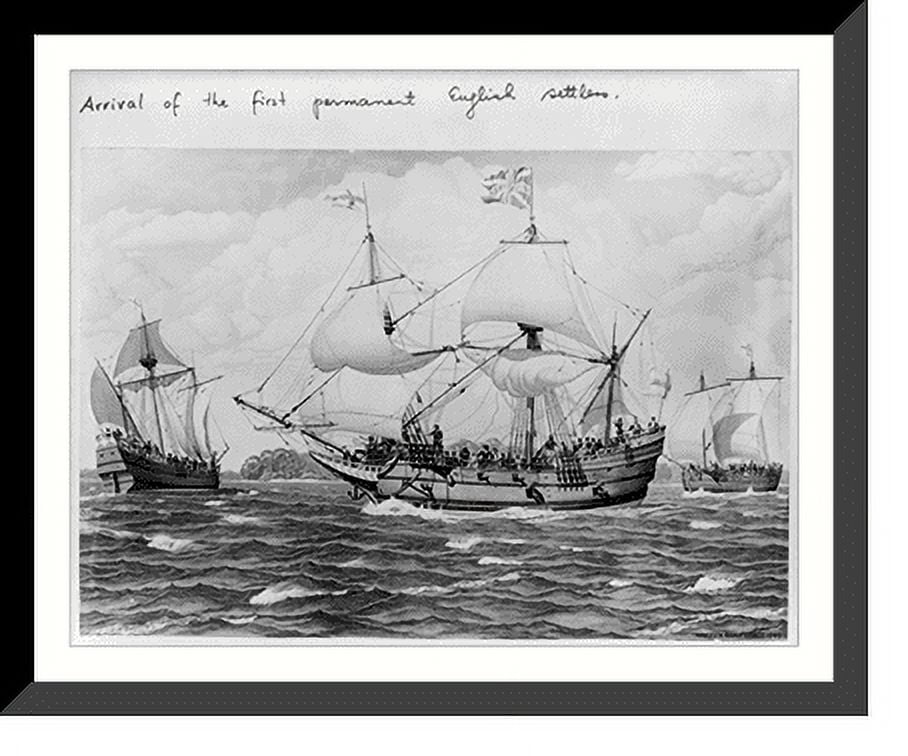 Historic Framed Print, Arrival of the first permanent English settlers