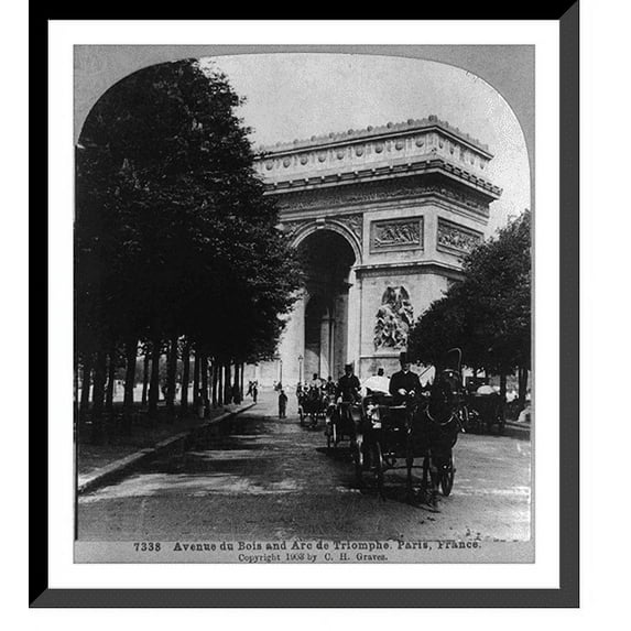 Historic Framed Print, Avenue du Bois and Arc de Triomphe, Paris, France, 17-7/8" x 21-7/8"