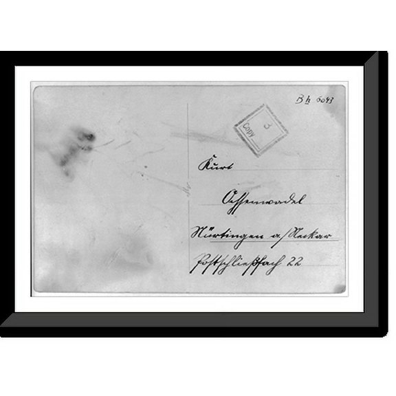 Historic Framed Print, [Back of picture postcard showing address], 17-7/8" x 21-7/8"