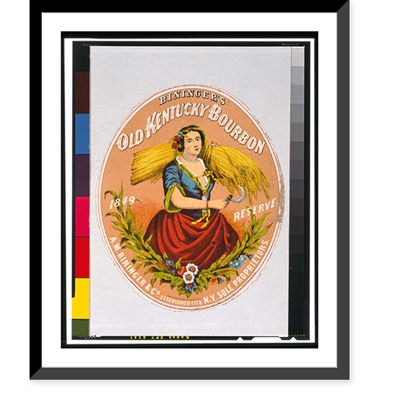 Historic Framed Print, Bininger's Old Kentucky Bourbon, A.M. Bininger & Co., N.Y. sole proprietors.F. Heppenheimer, N.Y., 17-7/8" x 21-7/8"