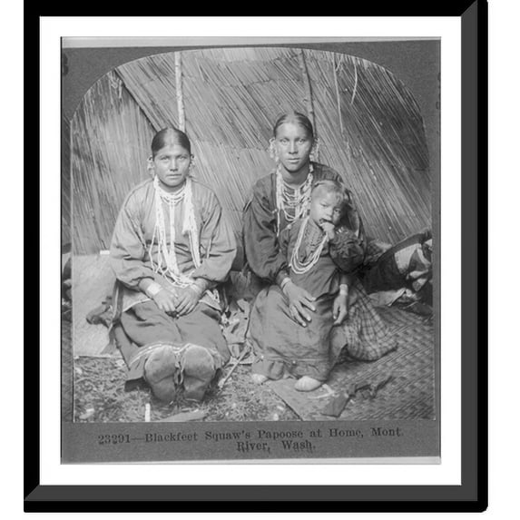 Historic Framed Print, Blackfeet squaw's papoose at home, Mont. River, Wash., 17-7/8" x 21-7/8"