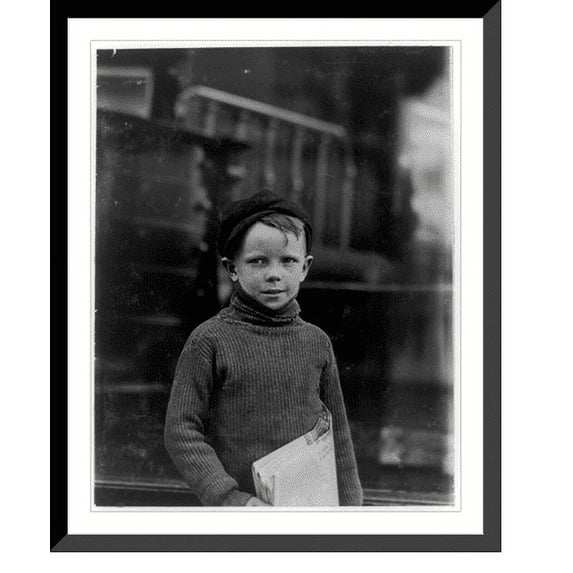 Historic Framed Print, Boy named Gurley. An eight year old newsie. 18th & Washington Sts. Location: St. Louis, Missouri., 17-7/8" x 21-7/8"