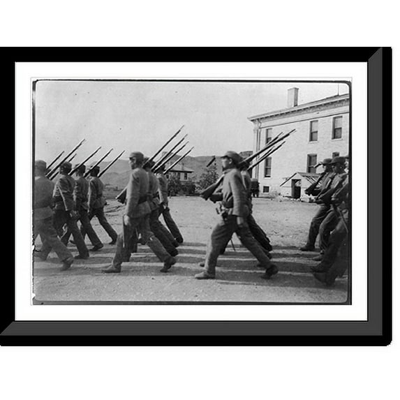 Historic Framed Print, [Boys at drill (marching), Golden Industrial School, Denver, Colorado: Side view of boys marching in foreground], 17-7/8" x 21-7/8"