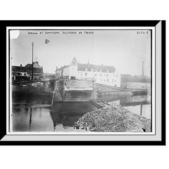 Historic Framed Print, Bridge at Compiegne destroyed by Fr., 17-7/8" x 21-7/8"