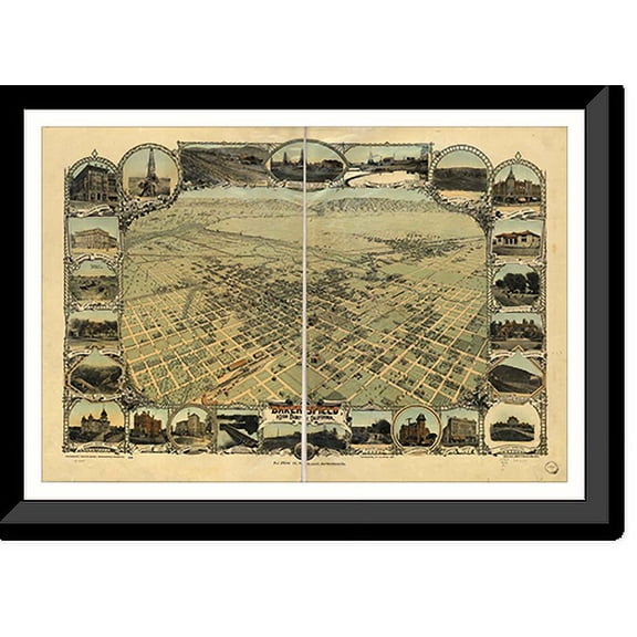 Historic Framed Print, CA Bakersfield 1901 MAP, 17-7/8" x 21-7/8"