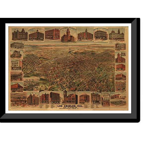 Historic Framed Print, CA Los Angeles 1891 MAP, 17-7/8" x 21-7/8"