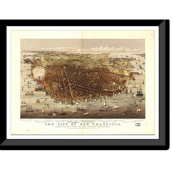 Historic Framed Print, CA San Francisco 1878 MAP, 17-7/8" x 21-7/8"