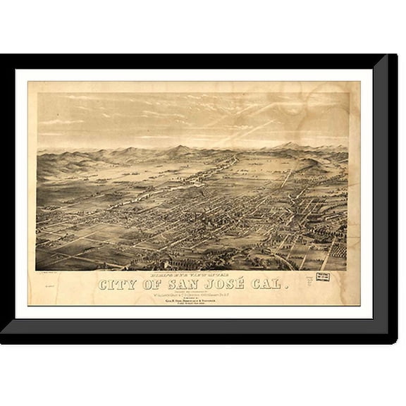 Historic Framed Print, CA San Jose 1869 MAP, 17-7/8" x 21-7/8"