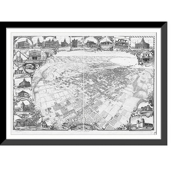 Historic Framed Print, CA Santa Barbara 1898 MAP, 17-7/8" x 21-7/8"