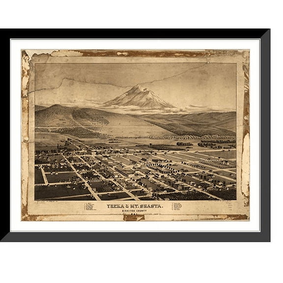 Historic Framed Print, CA Yreka 1884 MAP, 17-7/8" x 21-7/8"