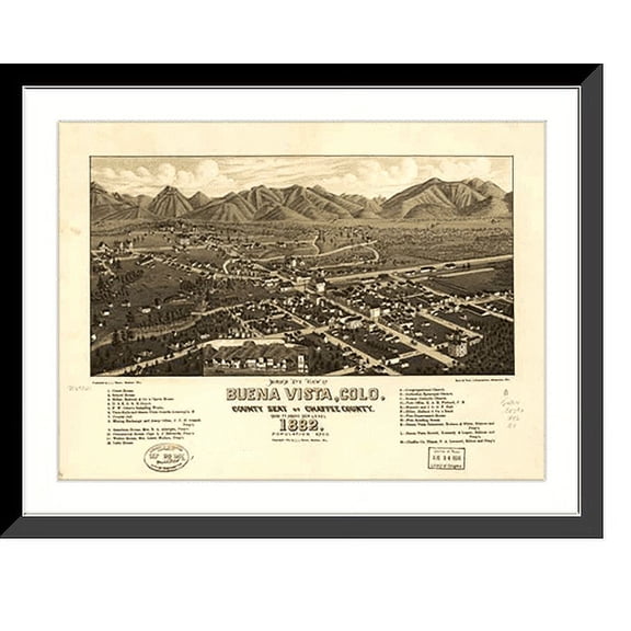 Historic Framed Print, CO Buena Vista 1882 MAP, 17-7/8" x 21-7/8"