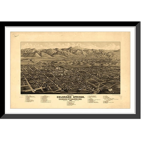 Historic Framed Print, CO Colorado Springs 1882 MAP, 17-7/8" x 21-7/8"