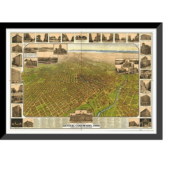 Historic Framed Print, CO Denver 1908 MAP, 17-7/8" x 21-7/8"