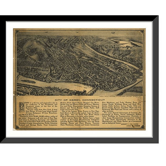 Historic Framed Print, CT Derby 1920 MAP, 17-7/8" x 21-7/8"