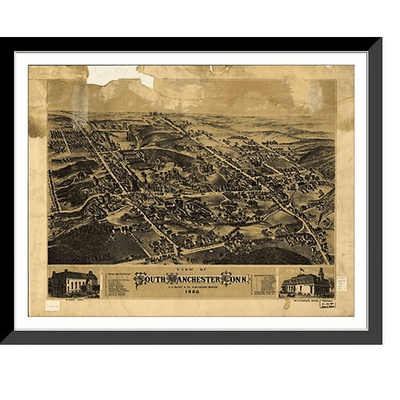 Historic Framed Print, CT South Manchester 1880 MAP, 17-7/8" x 21-7/8"