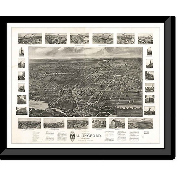 Historic Framed Print, CT Wallingford 1905 MAP, 17-7/8" x 21-7/8"
