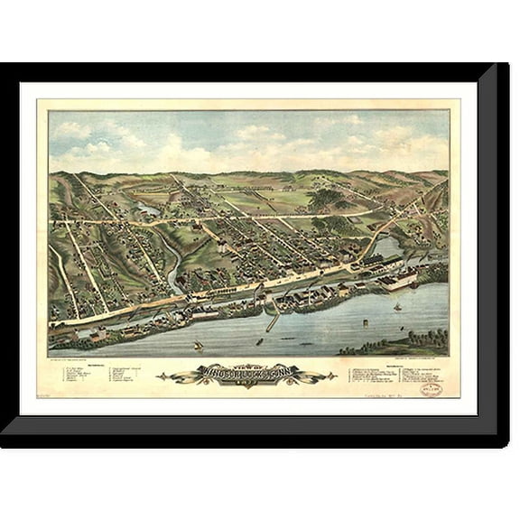 Historic Framed Print, CT Windsor Locks 1877 MAP, 17-7/8" x 21-7/8"
